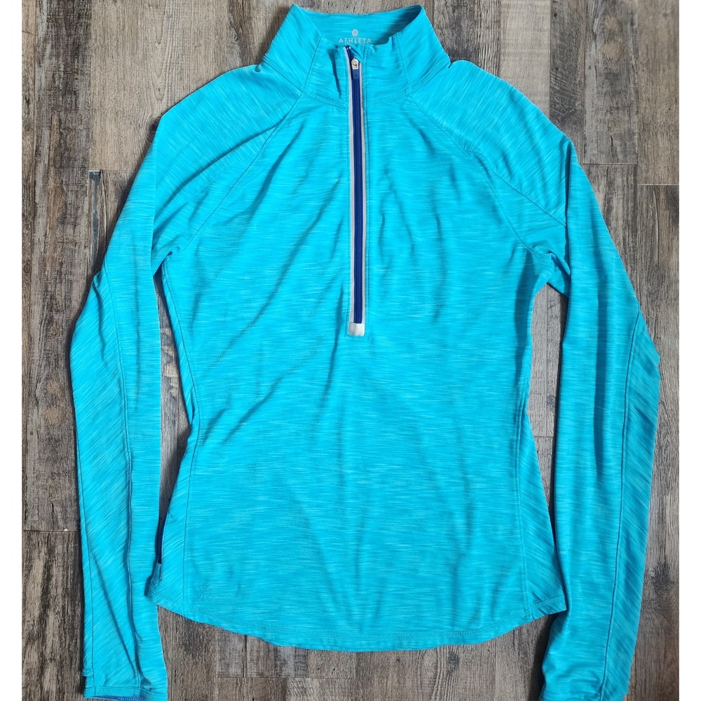 Athleta Quarter Zip Pullover Womens Small Blue Space Dye Thumbhole Active Top